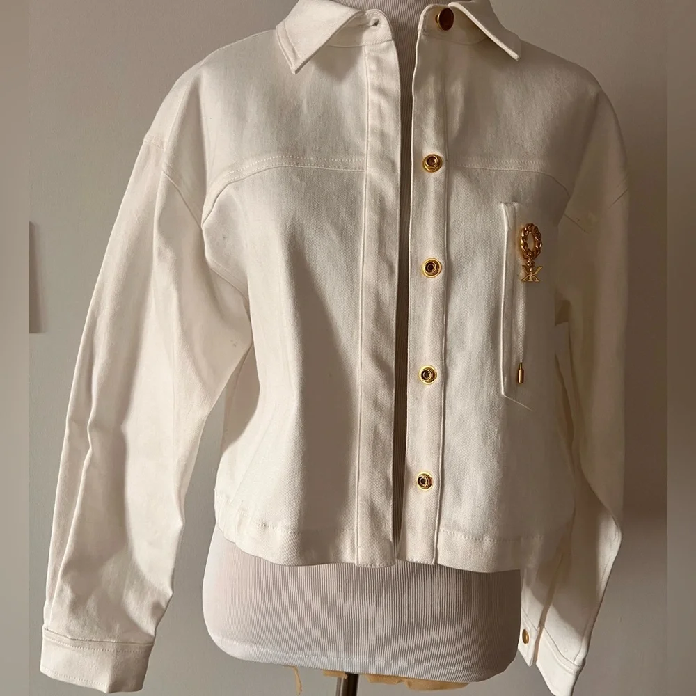 NWT $348 Kobi Halperin Teagan Denim White Jacket Size S Cropped Brooch - Picture 9 of 13